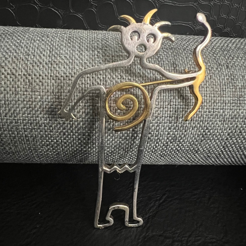 Southwestern Sterling Silver 925 Kokopelli Archer Brooch Pin 3 Inch Desertcore